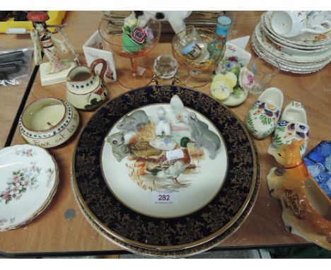 A selection of ceramic and glassware including motto ware, Royal Grafton etc