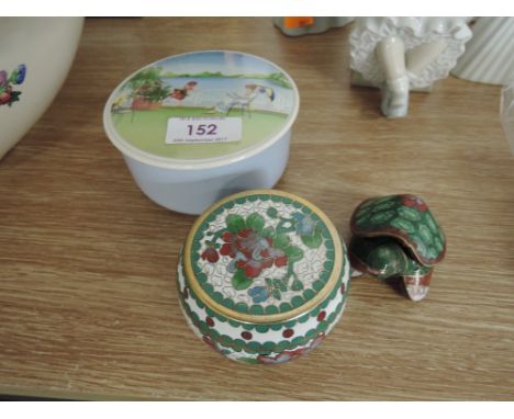 Two closonie items one turtle figure and a trinket box including similar 