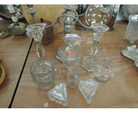 A selection of glassware and plated candlestick