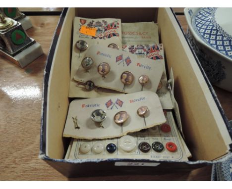 A selection of vintage button cards including Coronation badges