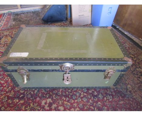 A trunk with metal banding and leather handles 78x42cm