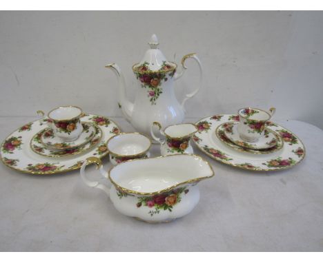 Royal Albert 'Old Country Roses' teapot, milk jug, sugar bowl, sauce boat, 2 plates, 2 side plates 2 cups &amp; saucers