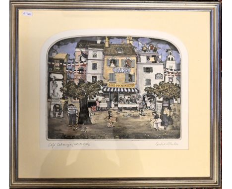 Graham Clarke (Cornish/British, b.1941), Caf&eacute; Cochonique , colour aquatint, signed, inscribed as Artists proof , 54 x 