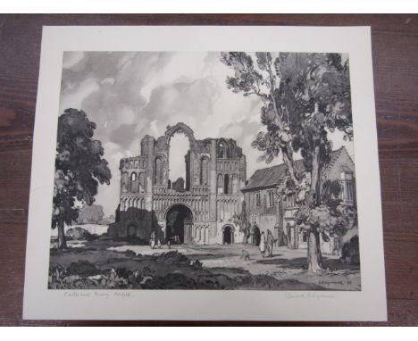 Leonard Russell Squirrell print of Castle Acre Priory 33x28cm
