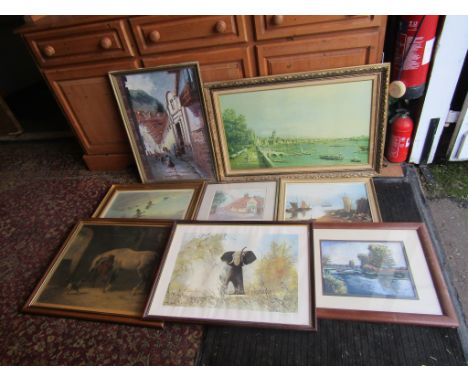 Framed paintings and prints to include limited numbered elephant print&nbsp;