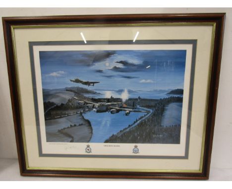 617 squadron print of 'Operation Chastise' by John Larder pencil signed in margin72x59cm