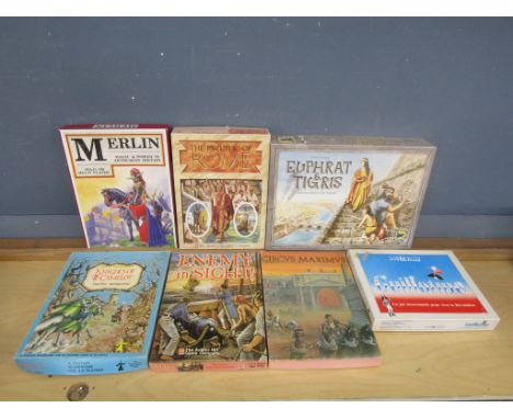 7 Board games to include Merlin and Guillotine and vintage boxed Etch-A-Sketch (missing knobs)&nbsp;