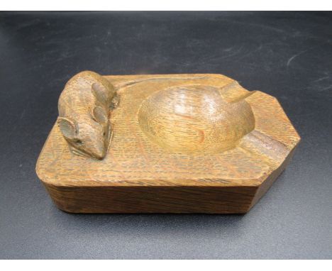 Mouseman - oak ashtray, canted rectangular form carved with a mouse signature, by the workshop of Robert Thompson, Kilburn Le