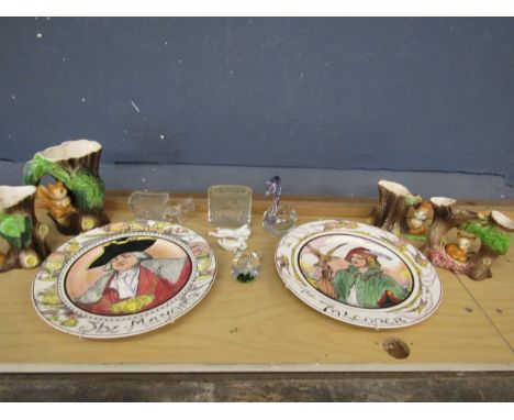 Hornsea/Whittlesea Fauna vases, Royal Doulton plates, retro ceramic lady and various glass