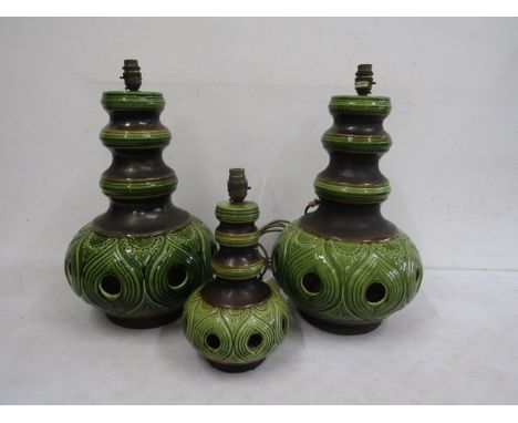 3 West German lamp bases  2 45cmH smaller 28cmH excluding light fitting