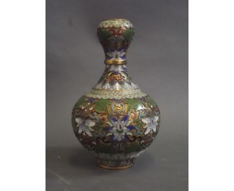 A Chinese chinoiserie enamel vase with stylised lotus decoration, 6½'' (AF minor damage to base)