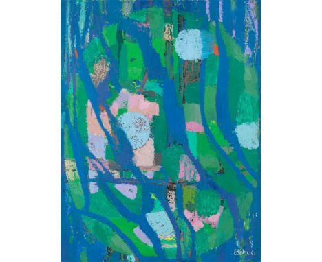 Hans Kuhn (1905 – Baden-Baden – 1991). „Lichtung“. 1961Öl auf Holz, mit Künstlerleiste.  116,1&nbsp;×&nbsp;89,5&nbsp;cm (45&n