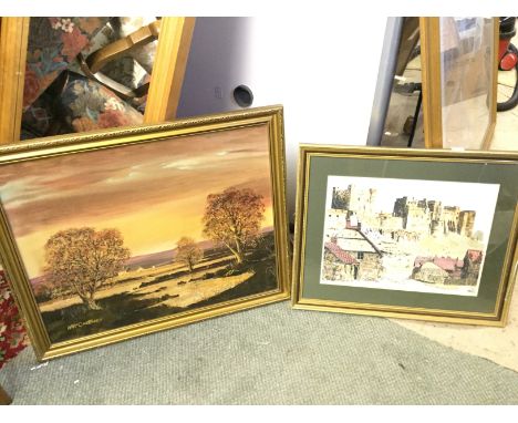 An oil by A McCartney 225 mm by 180 mm and a signed print by Eric Thompson 390 mm by 190 mm.