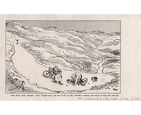 GILES CARL: (1916-1995) British Cartoonist. A vintage, signed and inscribed black and white 9½ x 7 print. As drawn for the Su