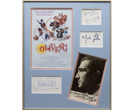 OLIVER!: Small selection of signed pieces and cards etc., by the main cast members and writer, composer and lyricist of the B