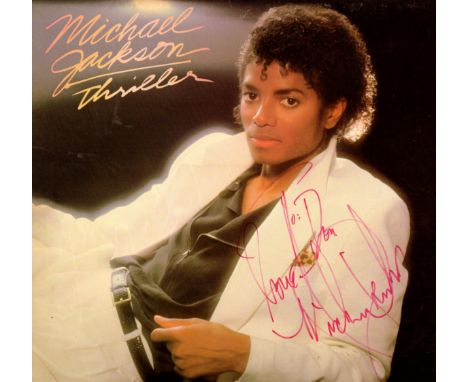 JACKSON MICHAEL: (1958-2009) American Singer & Songwriter. Signed and inscribed record sleeve for the album Thriller (1982), 