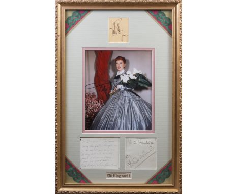 KING AND I THE: A good, unusual selection of individual signed cards, pieces, colour 8 x 10 photograph (1) by various actors 