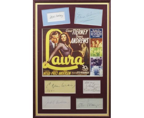 LAURA: Selection of individual signed cards and album pages (a few vintage) by the main cast members and director of the Amer