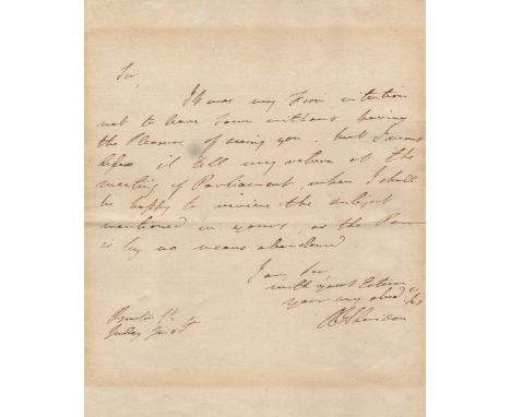 SHERIDAN RICHARD BRINSLEY: (1751-1816) Anglo-Irish Playwright & Poet and Member of Parliament. A.L.S., R B Sheridan, one page