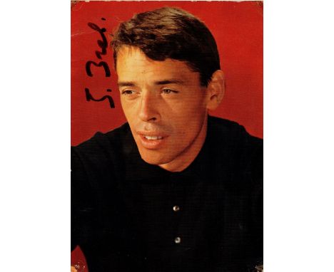 BREL JACQUES: (1929-1978) Belgian Singer. Vintage signed colour 6 x 8 postcard photograph of Brel in a head and shoulders pos