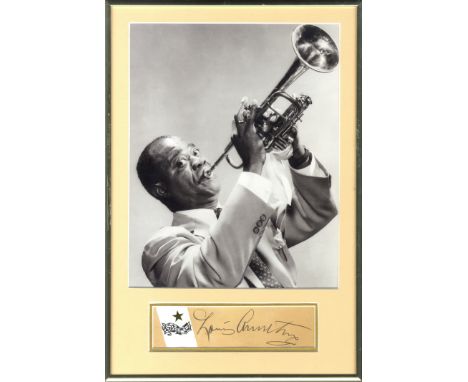 ARMSTRONG LOUIS: (1901-1971) American Jazz Trumpeter. Bold vintage fountain pen ink signature ('Louis Armstrong') on a portio