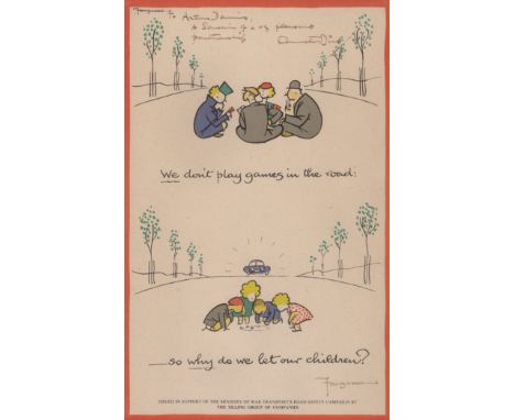 FOUGASSE: (1887 - 1965) Pseudonym of Cyril Kenneth Bird. British Cartoonist. A vintage, signed and inscribed colour 9 x 14 ro