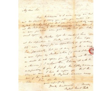 WORDSWORTH DOROTHY: (1771-1855) English Author, Poet and Diarist, sister of William Wordsworth. A.L.S., Dorothy Wordsworth, o