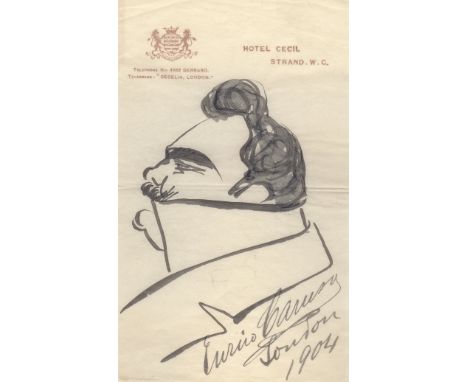 CARUSO ENRICO: (1873-1921) Italian Tenor. A good, original pen and ink self caricature drawn and signed by Caruso, one page, 