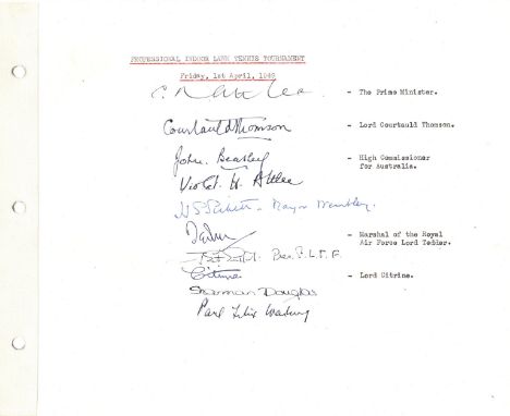 ATTLEE CLEMENT: (1883-1967) British Prime Minister 1945-51. Fountain pen ink signature (‘C. R. Attlee’) on an oblong 4to page