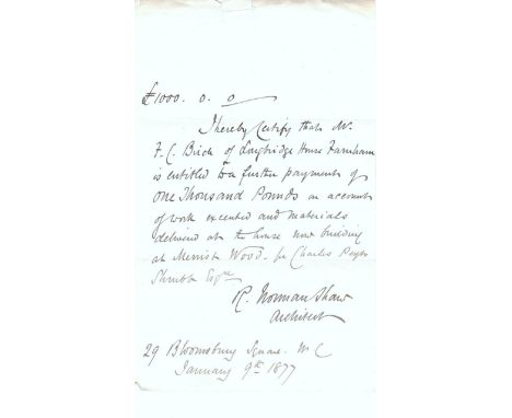 SHAW RICHARD NORMAN: (1831-1912) Scottish Architect whose works ranged from residential houses (including W. S. Gilbert's hom