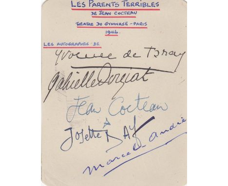 COCTEAU JEAN: (1889-1963) French Writer, Designer, Playwright, Artist & Filmmaker. Vintage blue fountain pen ink signature ('