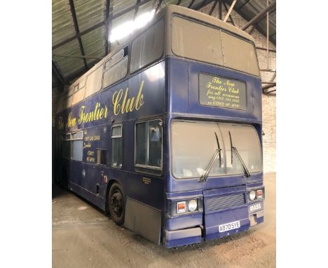 A 1984 Leyland Titan T970 double decker bus, A970 SYE, converted for use as a mobile bar and entertainment centre. For Sale b