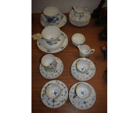 A Porsgrunn Norge blue and white part tea service; and Meissen oversized tea cups and saucers, blue and white pattern.
