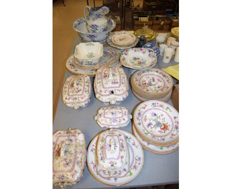 A Royal Worcester 'Vitreous' part dinner service, to include: tureens, dinner plates, bowls and others; Copeland cake stands 