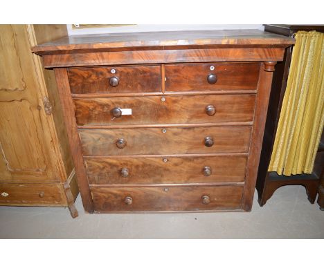 A Victorian mahogany Scotch chest of two short and four long drawers, 132cms wide. (Incomplete)