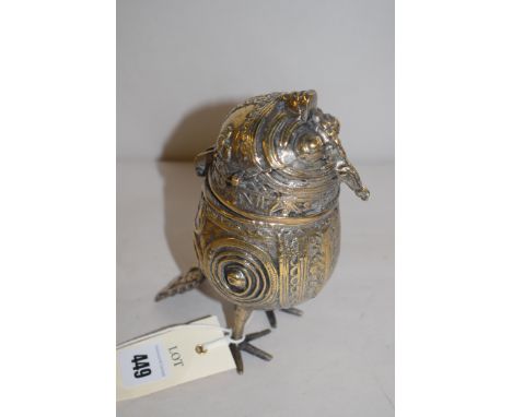 A Britannia metal inkwell in the form of a bird, possibly Persian.
