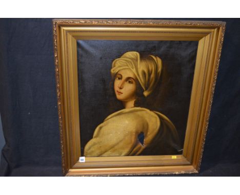 Early 20th Century Italian School oil painting - portrait of a young man with white headdress and robe (damaged).