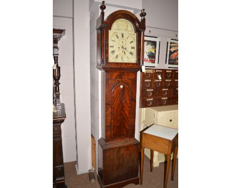 Thomas Laidlaw, Newcastle: a 19th Century mahogany longcase clock, the painted roman dial with subsidiary seconds and date di