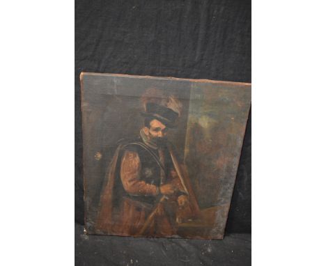 An early 20th Century Continental School oil painting - portrait of an explorer in 17th Century dress, unframed.
