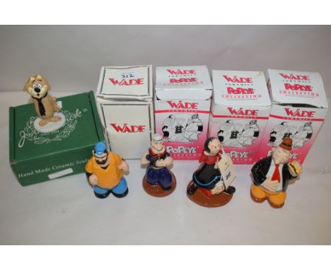 Wade ceramic figures, to include: 'One Pea', 'Brutus', 'Popeye', 'Olive Oyl & Swee'Pea', in original boxes; and a John Beswic