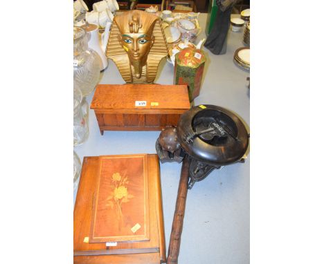 Miscellaneous household items, to include: an inlaid mirror; candle box; and a toffee tin.
