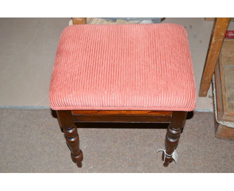 A Victorian stained wood box seat piano stool with hinged seat.