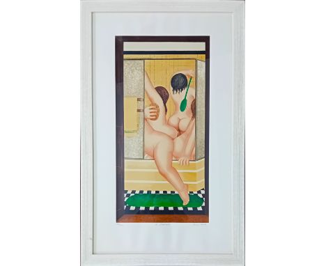 Beryl Cook (1926-2008) limited edition silkscreen print 'A Bathroom' 254/300, with pencil signature and titled, framed and gl