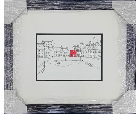 John Glynn (Plymouth artist, 1964-), pen and ink drawing 'Safe Haven', framed and glazed, overall size 46cm x 54cm.