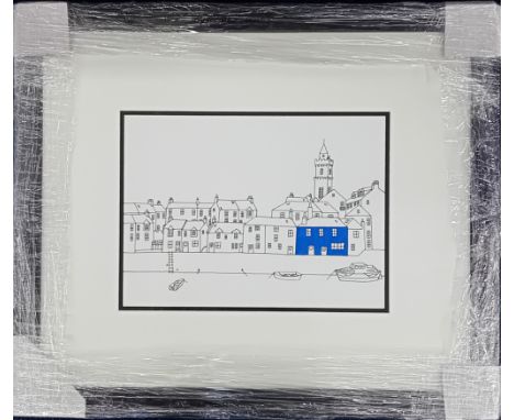 John Glynn (Plymouth artist, 1964-), pen and ink drawing 'Top of the World', framed and glazed, overall size 51cm x 60cm.