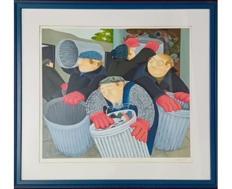 Beryl Cook (1926-2008) limited edition silkscreen print 'Dustbinmen' 264/300, with pencil signature and titled, framed and gl