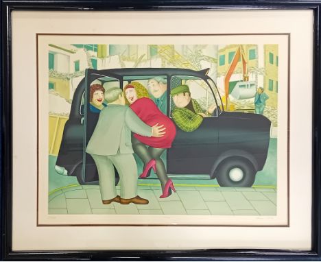 Beryl Cook (1926-2008) limited edition silkscreen print 'Taxi' 52/300, with pencil signature, framed and glazed, overall size