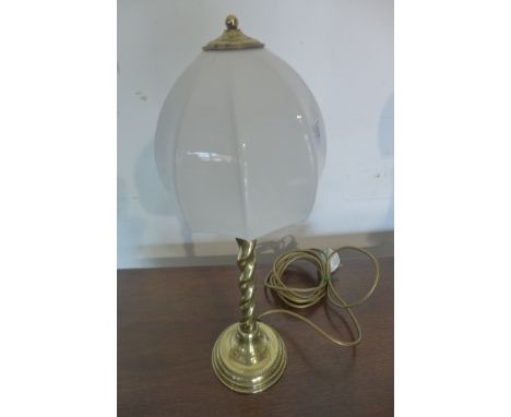 An early 20th century brass barley twist table lamp, tested, 49cm tall 
