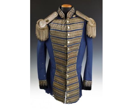 dating: 19th Century provenance: Bavaria, In blue fabric (strong moths damages) with silver-color stripe. Black, velvet colla