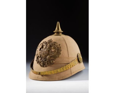dating: circa 1900 provenance: Austria, Light body, covered with sand-color linen. Brass, grooved spike. Imperial eagle on th